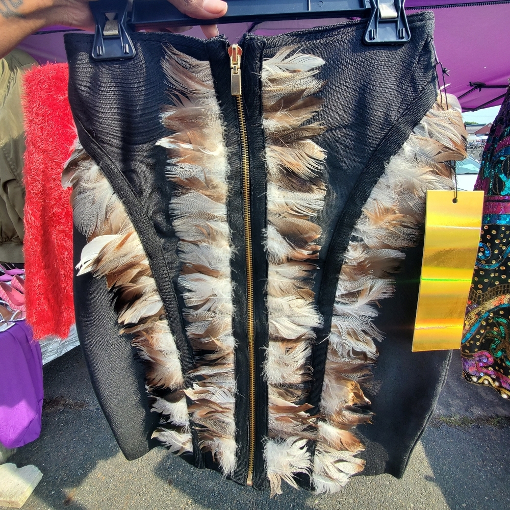 Feathered Bandeau Mini Skirt - Size S